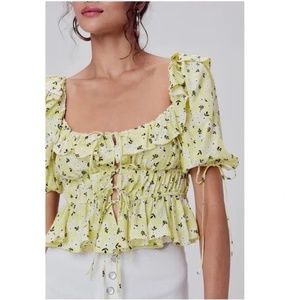 NWT For Love & Lemons Chrysanthemum Floral Tie-Front Top